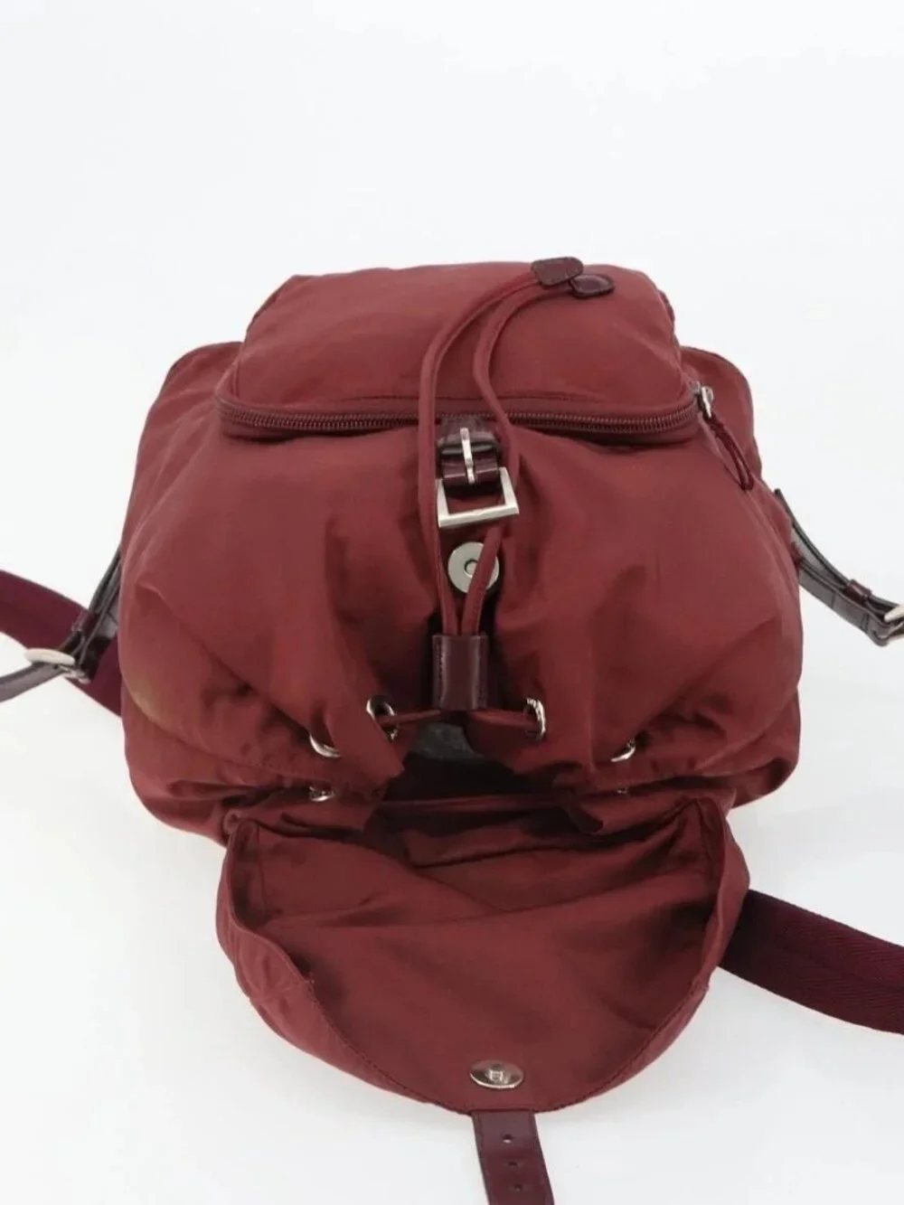 PRADA Backpack Nylon Red Silver Auth ti3983A